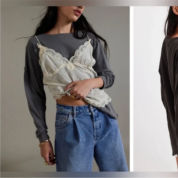 NWOT Free People We The Free Nina Long-Sleeve Tee - black - XS, Small - Picture 5 of 11